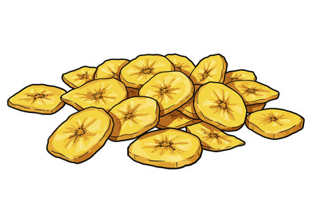 Banana chips clipart. This image shows a pile of yellow banana chips. Vector illustration design.のイラスト素材