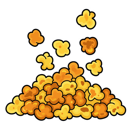 Kettle corn clip art. A pile of yellow and orange popcorn kernels with some scattered above. Vector illustration design.のイラスト素材
