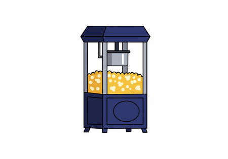 Popcorn machine clip art. This image shows a popcorn machine filled with yellow popcorn, featuring a vibrant and colorful design. Vector illustration design.のイラスト素材
