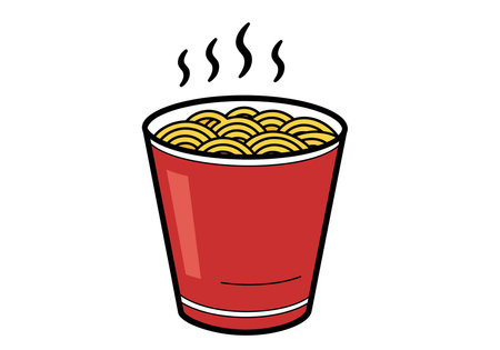 Cup of noodles clipart. This image shows a steaming cup of noodles in a red container. Vector illustration design.のイラスト素材