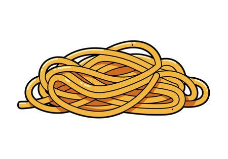 Spaghetti noodles clip art. A tangled pile of yellow spaghetti noodles on a white background. Vector illustration design.のイラスト素材