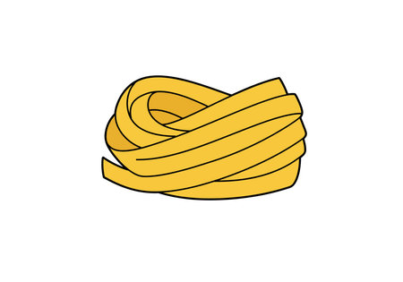Fettuccine clip art. A yellow fettuccine noodle in a looped and twisted shape. Vector illustration design.のイラスト素材
