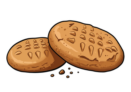 Peanut butter cookies clipart. Two peanut butter cookies with a textured surface and crumbs. Vector illustration design.のイラスト素材