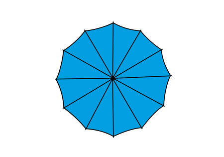 Umbrella top clipart. Blue umbrella with black outlines and radial segments. Vector illustration design.のイラスト素材