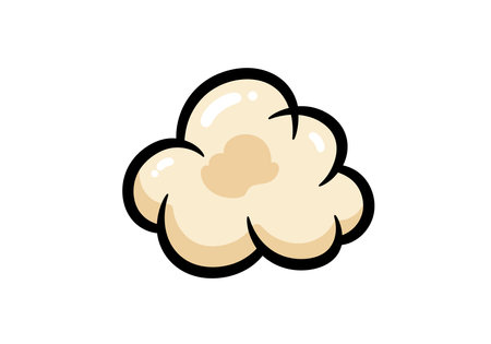 Popcorn piece clipart. A single piece of fluffy yellow and white popcorn with a bold black outline. Vector illustration design.のイラスト素材