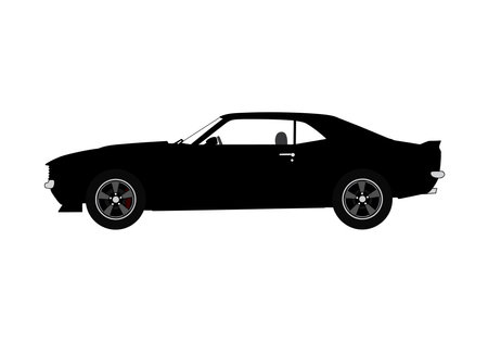 Camaro silhouette. This image showcases a bold black silhouette of a classic Camaro with sleek contours and a sporty profile. Vector black clipart illustration design.のイラスト素材