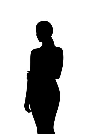 Female silhouette. A simple and elegant black silhouette of a woman standing gracefully in profile view. Vector clipart black illustration design.のイラスト素材