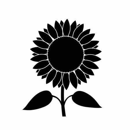 Sunflower silhouette. This image showcases a black silhouette of a sunflower with detailed petals and a long stem. Vector illustration black clipart design.のイラスト素材