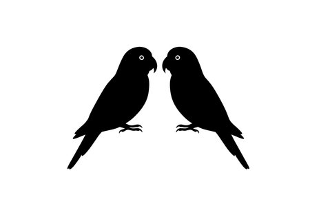 Love bird silhouette. Two birds facing each other, creating a symmetrical and romantic image. Vector clipart black illustration design.のイラスト素材