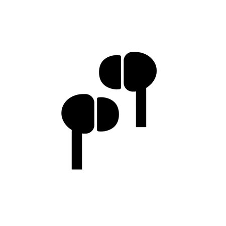 Earbuds silhouette. This image shows a pair of wireless earbuds in a black silhouette style, representing modern audio technology. Vector clipart illustration design.のイラスト素材