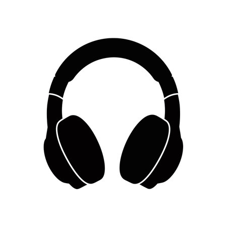 Gaming headset silhouette. This image shows a black and white silhouette of a gaming headset, also known as headphones or earphones. Vector clipart illustration design.のイラスト素材