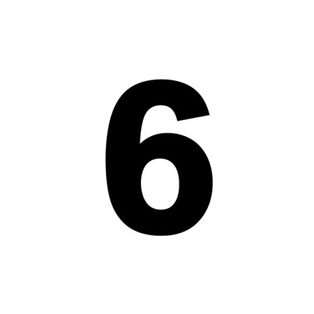 Number 6 silhouette. This image showcases a bold, black number 6 in a simple, clear, and easily...