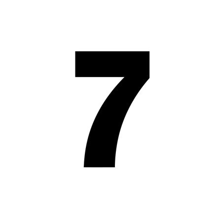 Number 7 silhouette. This image features a bold, black number 7 in a simple, clean, and easily recognizable style, representing numeral, digit, and typography. Vector clipart illustration design.のイラスト素材