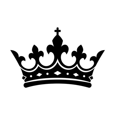 Royal crown silhouette. This image shows a black silhouette of a royal crown with ornate details, including fleur-de-lis shapes and a cross at the top. Vector clipart illustration design.のイラスト素材