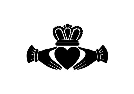 Claddagh silhouette. This image features the Irish Claddagh symbol, a heart held by two hands topped with a crown, symbolizing love, loyalty, and friendship. Vector clipart illustration design.のイラスト素材