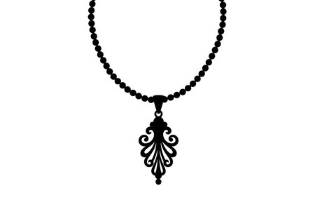 Necklace silhouette. This image features a necklace with a beaded chain and an ornate pendant, also referred to as jewelry or adornment. Vector clipart illustration design.のイラスト素材