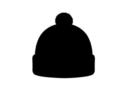 Winter hat silhouette. This image shows a black silhouette of a winter hat with a pom-pom on top, also known as a beanie, ideal for cold weather. Vector clipart illustration design.のイラスト素材