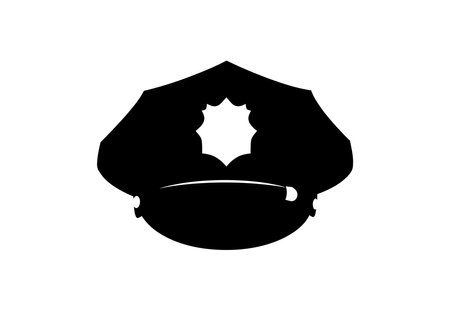 Police hat silhouette. This image shows a black silhouette of a police hat, also known as a uniform headwear, symbolizing authority and law enforcement. Vector clipart illustration design.のイラスト素材