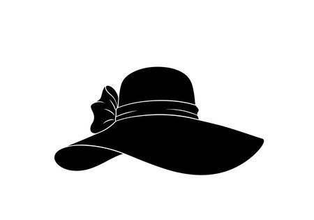 Lady hat silhouette. This image shows a black silhouette of a lady's hat with a wide brim and a decorative ribbon and bow, symbolizing feminine elegance. Vector clipart illustration design.のイラスト素材