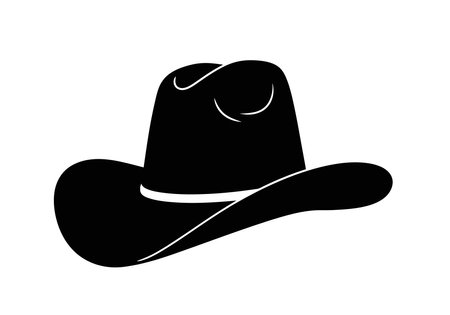 Western hat silhouette. This image shows a black silhouette of a traditional western cowboy hat with a wide brim and high crown, symbolizing rustic culture. Vector clipart illustration design.のイラスト素材