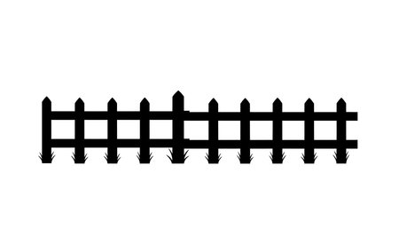Farm fence silhouette. This image shows a black silhouette of a farm fence with pointed posts and horizontal rails, often used in rural areas. Vector clipart illustration design.のイラスト素材