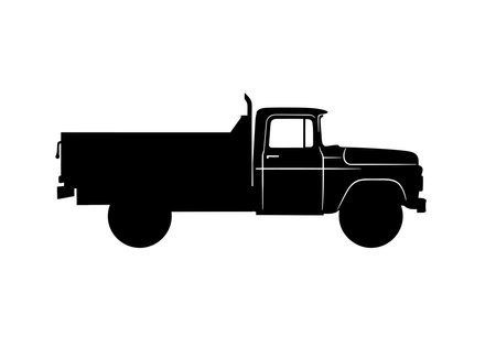 Farm truck silhouette. This image shows a black silhouette of a farm truck, also known as a pickup truck or lorry, symbolizing rural transportation. Vector clipart illustration design.のイラスト素材