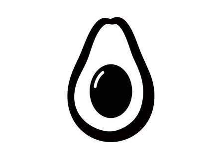 Avocado silhouette. This image shows a black and white vector clipart of an avocado half with a seed, also known as an alligator pear. Vector clipart illustration design.のイラスト素材