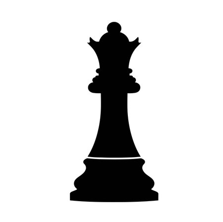 Chess queen silhouette. This image shows a black silhouette of a chess queen piece, symbolizing strategy, royalty, and elegance in the game of chess. Vector clipart illustration design.のイラスト素材