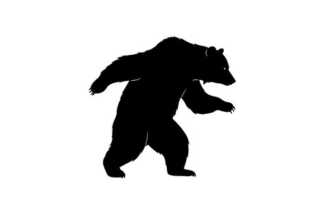 Dancing bear silhouette. This image depicts a black silhouette of a bear standing upright as if dancing, showcasing detailed fur and claws. Vector clipart illustration design.のイラスト素材