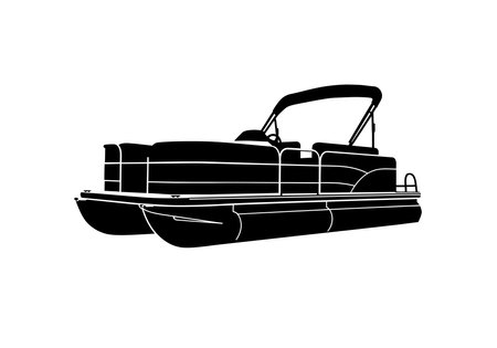 Pontoon boat silhouette. This image shows a pontoon boat in silhouette form, highlighting its structure and design as a floating leisure watercraft. Vector clipart illustration design.のイラスト素材