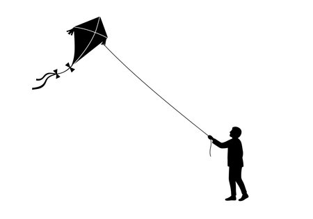 Kite flying silhouette. This image shows a person holding a string and flying a kite, depicting the traditional outdoor activity of kite flying. Vector clipart illustration design.のイラスト素材