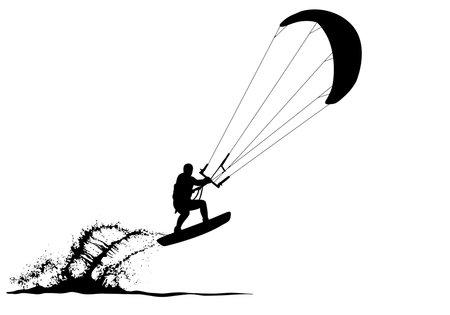Kiteboarding silhouette. This image shows a person kiteboarding, also known as kitesurfing, with a kite and board, creating a dynamic and exciting scene. Vector clipart illustration design.のイラスト素材