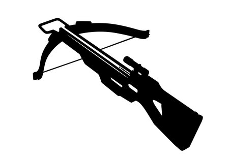 Crossbow silhouette. This image shows a crossbow, also known as a bowgun, in a black silhouette style. Vector clipart illustration design.のイラスト素材