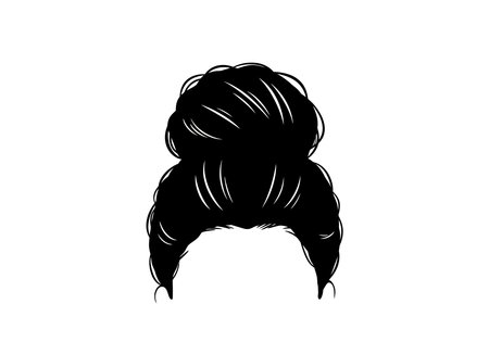 Hair bun silhouette. This image showcases a bold black silhouette of a hair bun, also referred to as an updo or elegant hairstyle, symbolizing simplicity and style. Vector clipart illustration design.のイラスト素材
