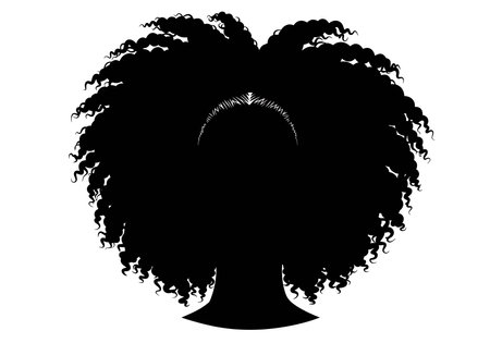 African hair silhouette. This image showcases a bold black silhouette of a woman's head with an afro hairstyle, symbolizing beauty and culture. Vector clipart illustration design.のイラスト素材