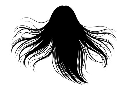 Long hair silhouette. This image showcases a bold black silhouette of long, flowing hair, also referred to as wavy strands or elegant locks, symbolizing beauty and style. Vector clipart illustration design.のイラスト素材