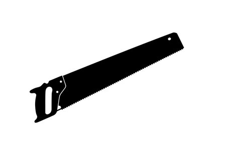 Crosscut saw silhouette. This image showcases a bold black silhouette of a crosscut saw, also referred to as a hand saw or carpenter's tool, highlighting its sharp blade and sturdy handle. Vector clipart illustration design.のイラスト素材