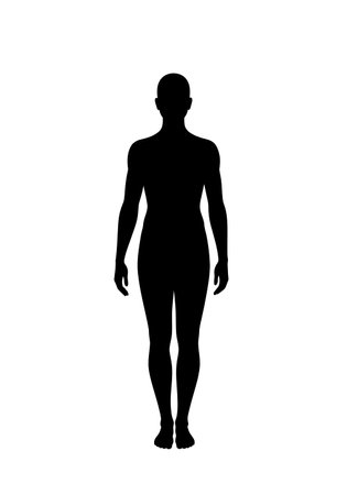 Body silhouette. This image presents a bold black outline of a human figure standing upright, also referred to as a person or form, in a minimalistic style. Vector clipart illustration design.のイラスト素材