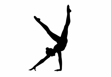 Gymnast splits silhouette. This image shows a gymnast performing a split in a handstand position, showcasing flexibility and strength. Vector clipart illustration design.のイラスト素材
