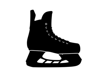 Hockey skate silhouette. This image shows a black and white silhouette of a hockey skate, also known as an ice skate, featuring its distinctive boot and sharp blade. Vector clipart illustration design.のイラスト素材