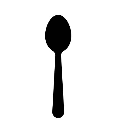 Spoon silhouette. This image shows a black silhouette of a spoon, a common kitchen utensil used for eating, serving food, and cooking purposes. Vector clipart illustration design.のイラスト素材