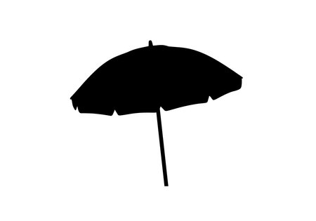 Beach umbrella silhouette. This image shows a black silhouette of a beach umbrella, also known as a parasol, providing shade and protection from the sun. Vector clipart illustration design.のイラスト素材