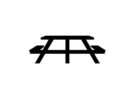 Picnic table silhouette. This image shows a black silhouette of a picnic table, which is a type of outdoor furniture used for dining and gatherings. Vector clipart illustration design.のイラスト素材