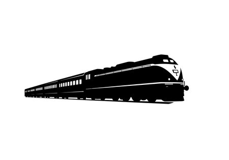 Train silhouette. This image shows a black silhouette of a train with multiple railcars, also known as a locomotive or railway vehicle. Vector clipart illustration design.のイラスト素材