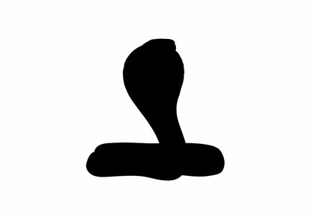 Cobra silhouette. This image showcases a black silhouette of a cobra, a venomous snake known for its hood and striking posture, symbolizing danger and stealth. Vector clipart illustration design.のイラスト素材