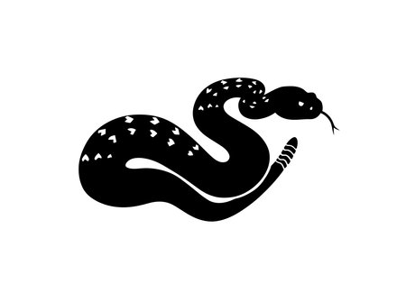 Rattlesnake silhouette. This image showcases a black silhouette of a rattlesnake, a venomous serpent known for its coiled body and rattling tail, symbolizing danger and stealth. Vector clipart illustration design.のイラスト素材