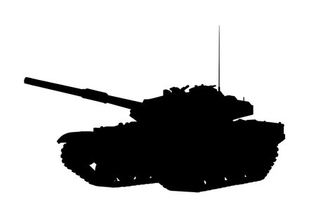 Military tank silhouette. This image features the dark outline of a heavy armored combat vehicle, emphasizing its turret, cannon, and rugged design used in warfare and defense. Vector clipart illustration design.のイラスト素材