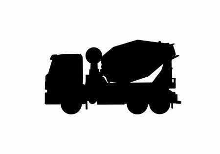 Cement truck silhouette. This image showcases the dark outline of a concrete mixer truck, emphasizing its rotating drum, heavy-duty wheels, and role in construction projects. Vector clipart illustration design.のイラスト素材