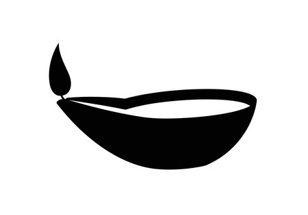 Diya silhouette. This image shows a silhouette of a traditional diya lamp, also known as an oil lamp, used for festivals and cultural celebrations. Vector clipart illustration design.のイラスト素材