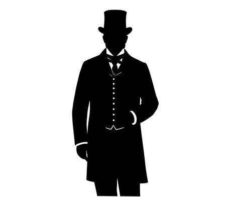 Victorian silhouette. This image shows a black silhouette of a kneeling man with hands clasped in prayer, representing devotion and spirituality. Vector clipart illustration design.のイラスト素材